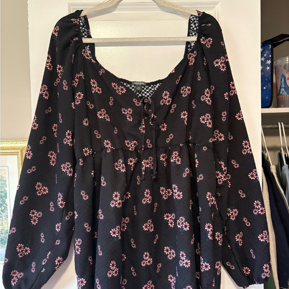 Wild Fable Black Smocked Tie Front Blouse